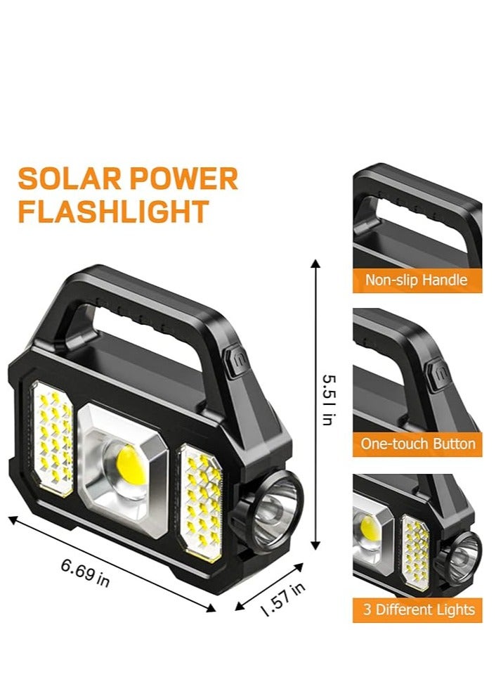 Solar Handheld Flashlight with USB Cable, 6 Modes Rechargeable Multifunction Lights Super Bright LED Searchlight, Lightweight Waterproof Portable Spotlight for Outdoor Camping Emergencies - Image 3