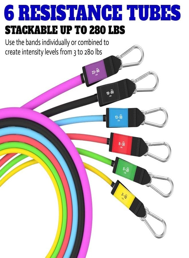 Bodylastics Resistance Band Set, 6 Resistance Bands for Working Out, Exercise Bands with Handles & Gym Ankle Straps, Stackable Workout Bands, Up to 142 lbs, Patented Clips & Snap Reduction Tech - Image 4