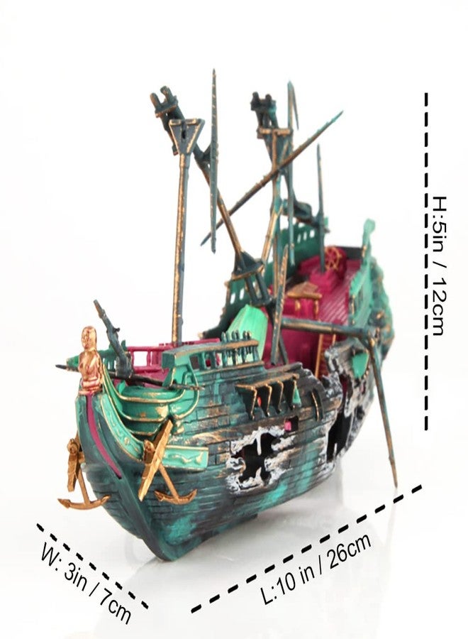 SLOCME Aquarium Shipwreck Decorations - Air Bubbler Sunken Ship Ornament, Fish Tank Air Action Aerating Decorations - Image 3