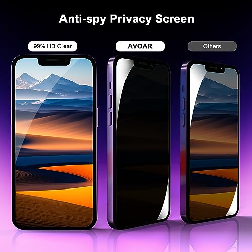 AVOAR 2 Pack Privacy Screen Protector for iPhone 14/iPhone 13/iPhone 13 Pro, Privacy Screen iPhone 13 6.1 Inch Tempered Full Screen Glass Film, Anti-Spy, Bubble Free, Case Friendly - Image 2