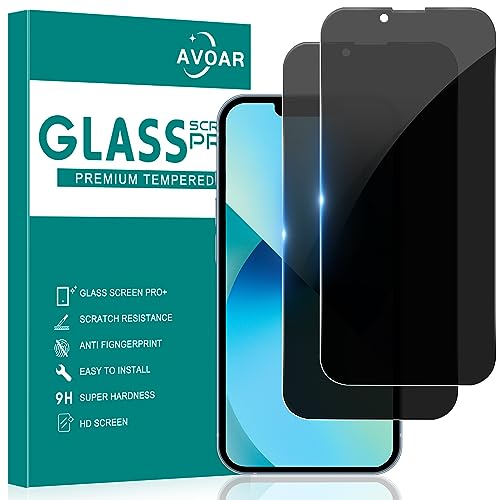AVOAR 2 Pack Privacy Screen Protector for iPhone 14/iPhone 13/iPhone 13 Pro, Privacy Screen iPhone 13 6.1 Inch Tempered Full Screen Glass Film, Anti-Spy, Bubble Free, Case Friendly - Image 1