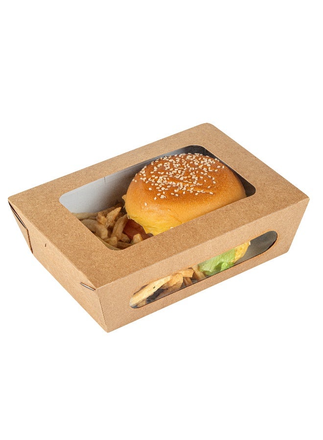 Restaurantware صناديق الطعام كافيه فيجن بسعة 57 أونصة، 200 صندوق هدايا مقاوم للدهون للمعجنات - غطاء قشري مدمج، نافذتان، صناديق براوني من ورق الكرافت، للوجبات والحلويات - Image 1