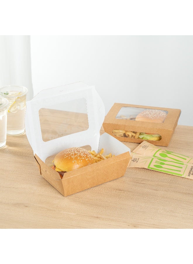 Restaurantware صناديق الطعام كافيه فيجن بسعة 57 أونصة، 200 صندوق هدايا مقاوم للدهون للمعجنات - غطاء قشري مدمج، نافذتان، صناديق براوني من ورق الكرافت، للوجبات والحلويات - Image 3