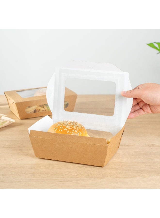 Restaurantware صناديق الطعام كافيه فيجن بسعة 57 أونصة، 200 صندوق هدايا مقاوم للدهون للمعجنات - غطاء قشري مدمج، نافذتان، صناديق براوني من ورق الكرافت، للوجبات والحلويات - Image 5