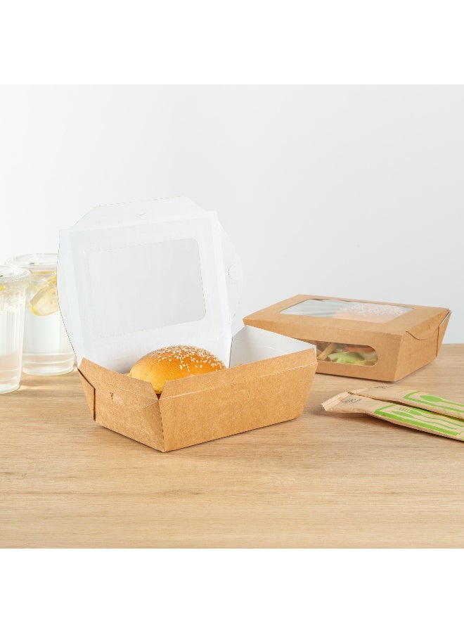 Restaurantware صناديق الطعام كافيه فيجن بسعة 57 أونصة، 200 صندوق هدايا مقاوم للدهون للمعجنات - غطاء قشري مدمج، نافذتان، صناديق براوني من ورق الكرافت، للوجبات والحلويات - Image 4