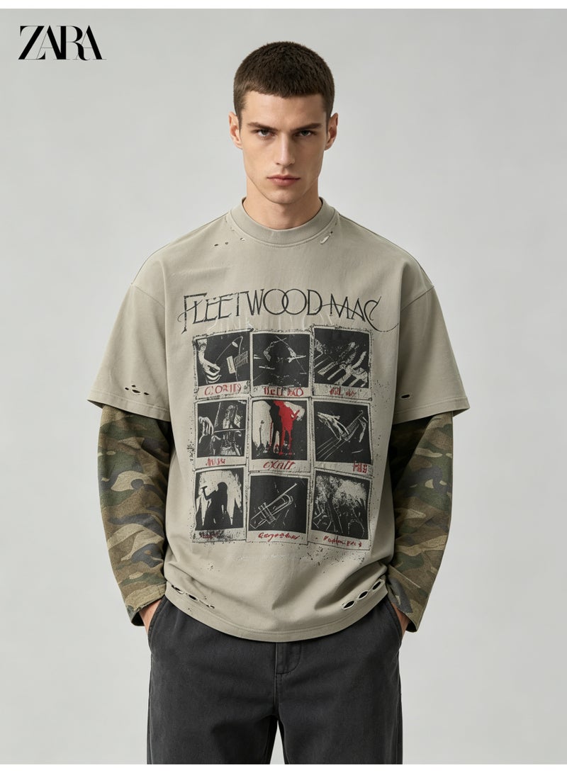 زارا ZARA printed fake two-piece long-sleeved T-shirt - Image 1