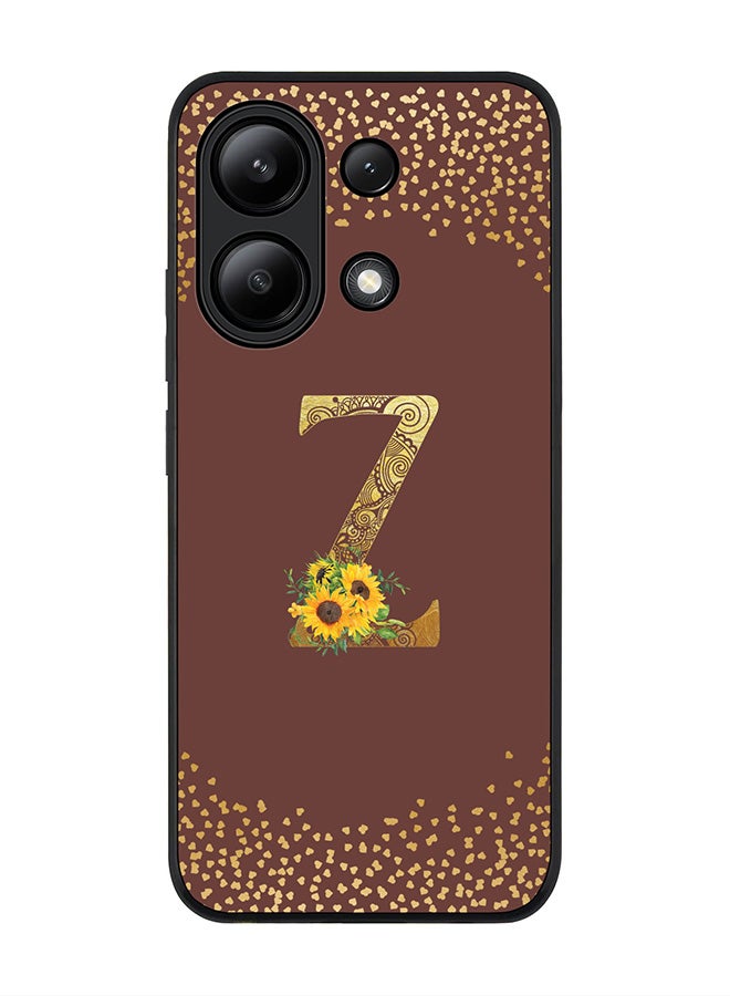 Stylizedd Rugged Black edge case for Xiaomi Redmi Note 13 4G, Cover Custom Monogram Initial Letter Mandala Floral Pattern Alphabet - Z  (Brown ) - Image 1