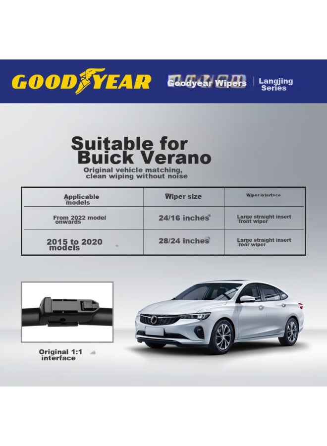 GOODYEAR Goodyear, Buick Verano Pro/pro Gs Windshield Wipers, To Present, Dedicated Wiper Blades, 24/16 Inches, 1 Pair  - Image 2