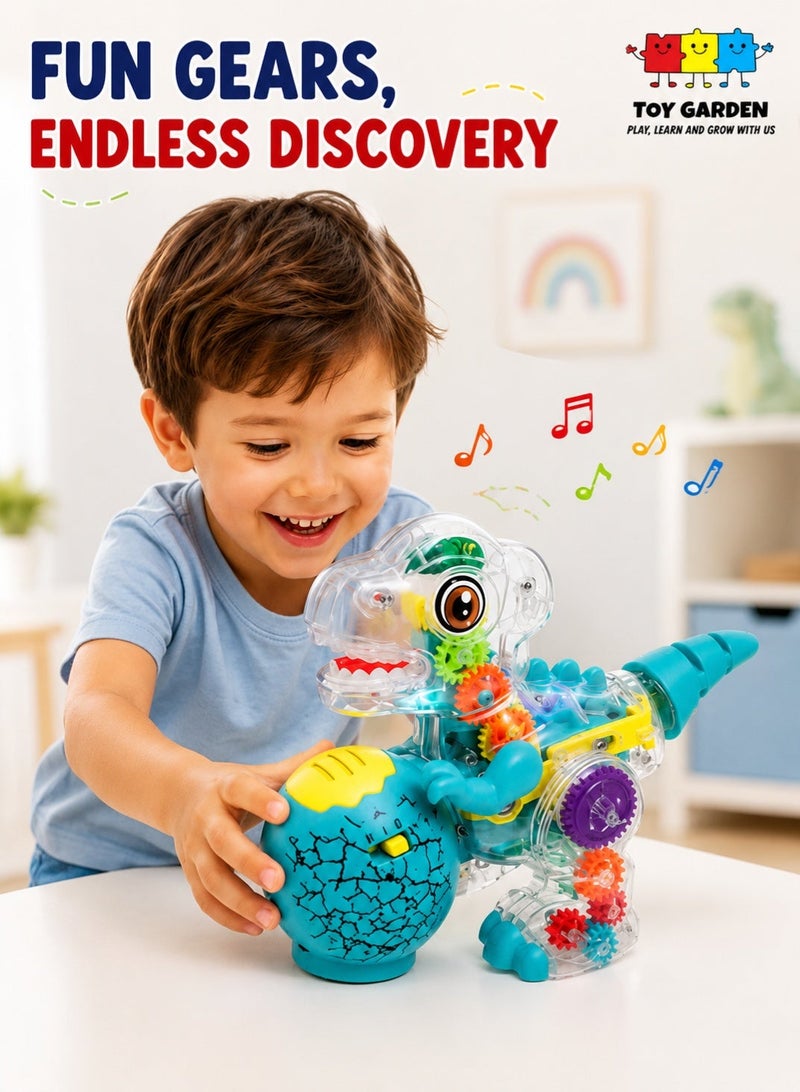 TOY GARDEN Transparent Gear Dinosaur Robot Toy - Electronic dinosaur toy with visible gears, combining robotics and dinosaur action for interactive STEM learning. Durable and colorful, perfect for developing cognitive skills in kids - Image 1