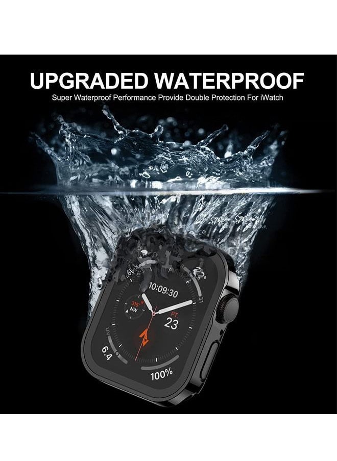 Ant - Waterproof Anti-Scratch Apple Watch Series 8/7 45mm Screen Protector Case With HD Tempered Film, Hard PC& Ultra-thin HD Touch Sensitive Film, Full -Screen Cover Bubble-Free Protector Black - Image 1