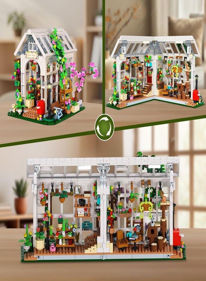 Hogokids مجموعة بناء منزل الزهور من هوجوكيدز مع ضوء LED - 1332 قطعة لعبة بناء منزل حديقة مع زهور ونباتات مزروعة وببغاء وقطط وحيوانات مجموعة لعب نموذج دفيئة هدية عيد الميلاد للبالغين والمراهقين والفتيات من عمر 8 سنوات فما فوق - Image 2