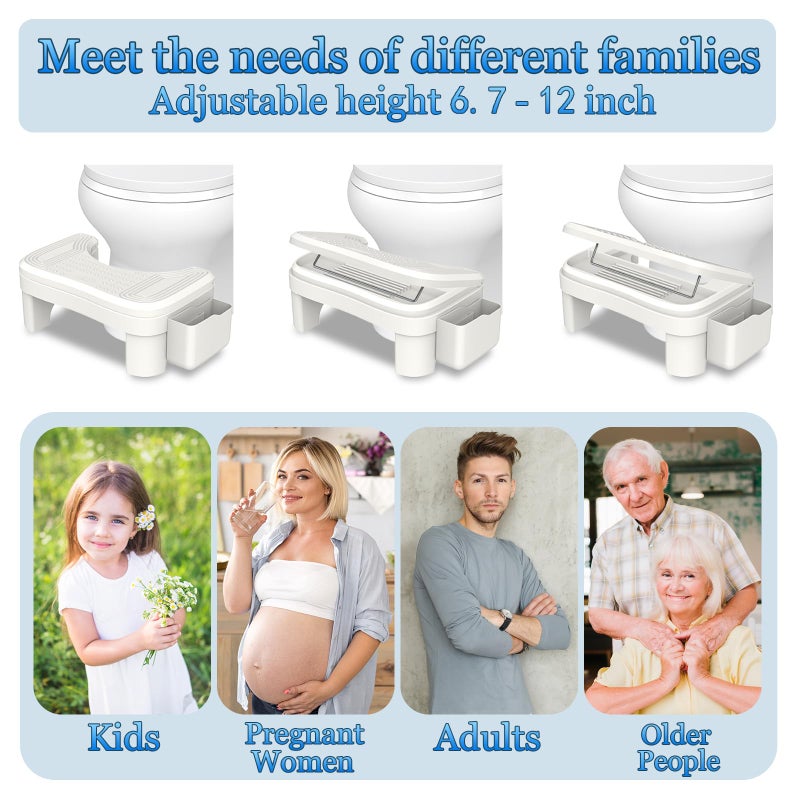Vatex Toilet Stool Squat Adult, Height Adjustable Poop Stool for Bathroom with Storage Box, Portable Non-Slip Potty Step Stool for Adults, Improve Squatting Posture - Bowel Health & Relieves Constipation - Image 3