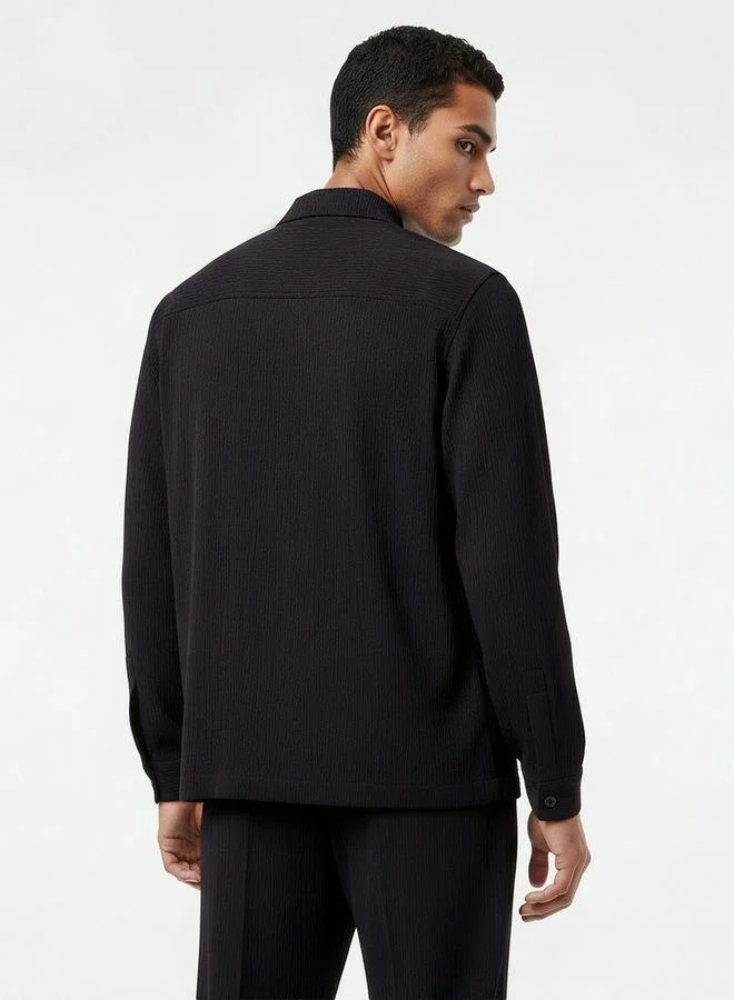 Iconic  Iconic Men Regular Fit Collared Long Sleeves Crinkle Textured Shirt for Men | Best Price UAE