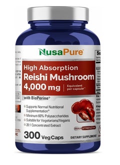 NusaPure Reishi Mushroom Extract 4000mg per Capsule 300 Veggie Caps Vegan, Non-GMO, Gluten-Free  - Image 1