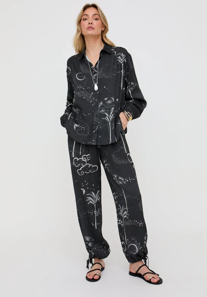 رافاي Palm High Waist Palm Print Trouser In Black