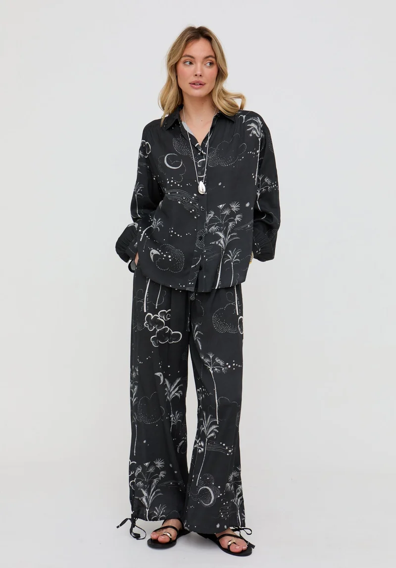 رافاي Palm High Waist Palm Print Trouser In Black