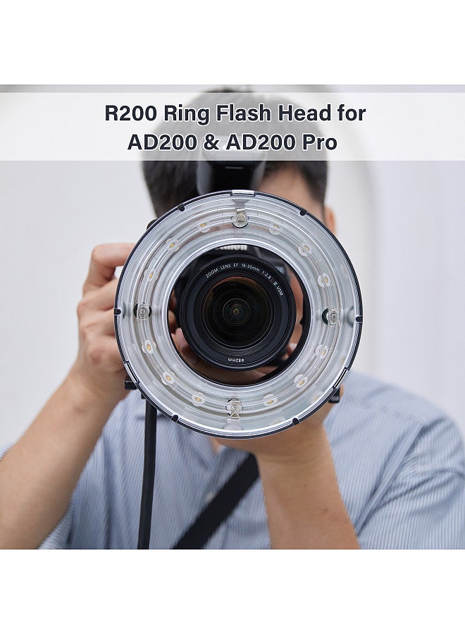 Godox R200 Ring Flash Head for AD200/ AD200Pro Flash 200Ws Flash Power Built-in 10W Modeling Lamp 3-Level Brightness with Umbrella Bracket Camera Bracket Flash Carrying Bag  - Image 4