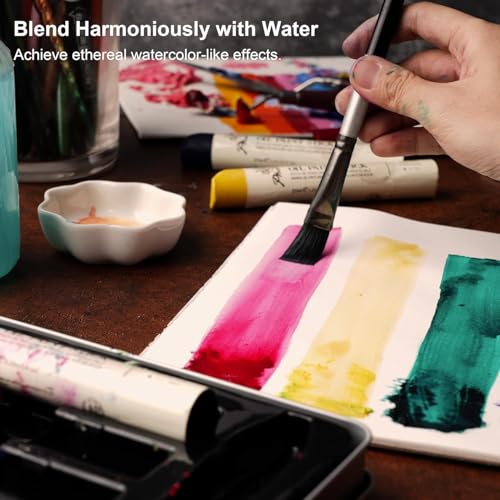 PHOENIX Professional Oil Paint Stick Water Soluable - Set of 6 Basic Colors 37ml Large Soft Oil Pastels with Knife, Portable Metal Tin Travel Set - Image 2