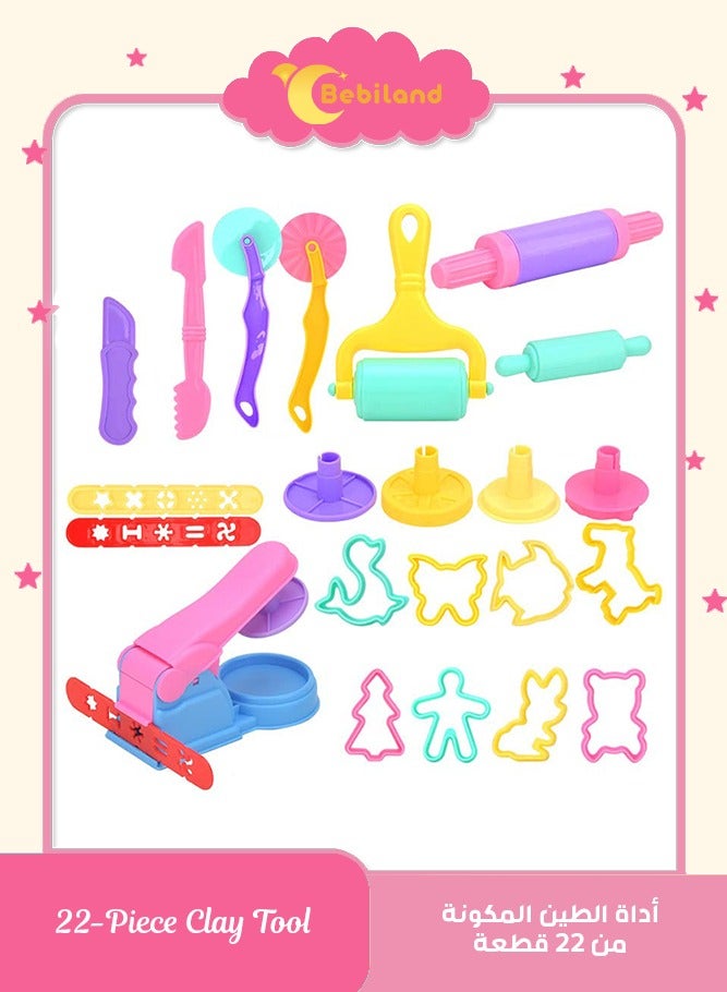 Bebiland 22 Pack Play Dough Tools and Cutters for Kids Toddlers, Plastic Accessories Clay Extruders Rollers Molds, Random Color - Image 1