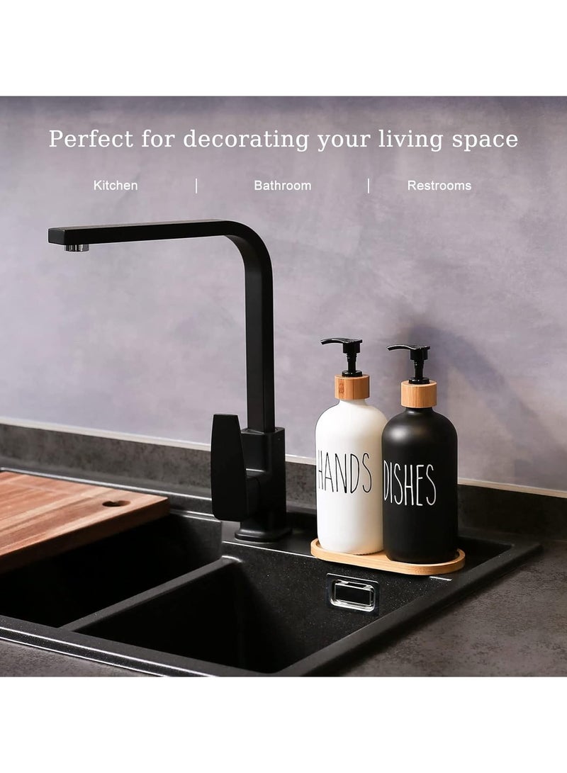 KITCHENOO Hand Soap Dispenser and Dish Soap Dispenser with Tray, Matte Black Soap Dispenser, Kitchen Soap Dispenser Set for Kitchen Decor (Black + White) - Image 3