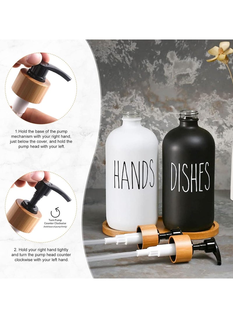 KITCHENOO Hand Soap Dispenser and Dish Soap Dispenser with Tray, Matte Black Soap Dispenser, Kitchen Soap Dispenser Set for Kitchen Decor (Black + White) - Image 4