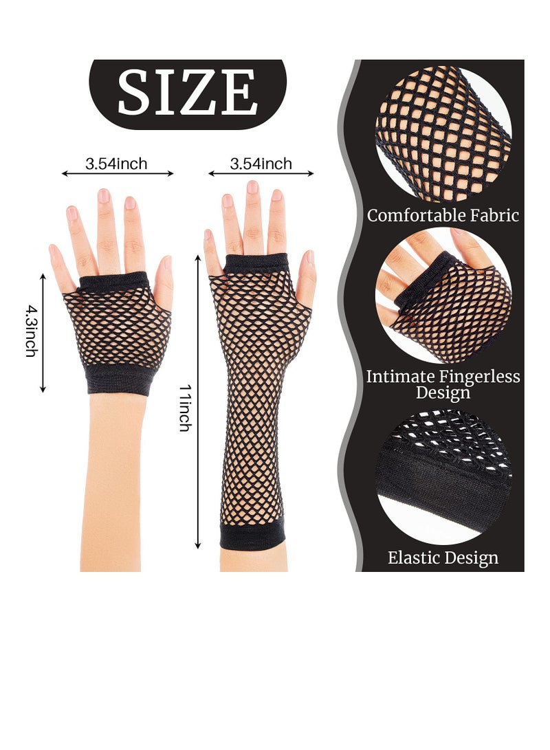 SUNSAR Black Long and Short Fishnet Gloves, 2 Pairs Fingerless Fishnet Gloves, Stretchy Mesh Retro Gloves for Women for Party Cosplay Accessories - Image 2