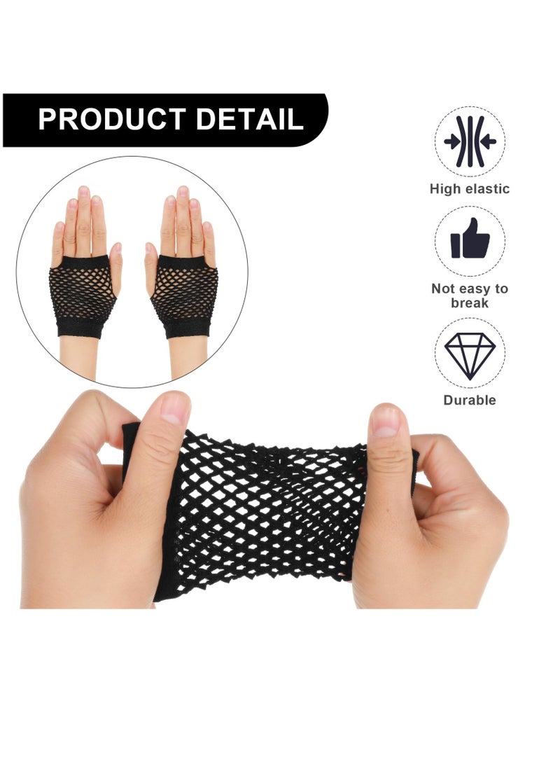 SUNSAR Black Long and Short Fishnet Gloves, 2 Pairs Fingerless Fishnet Gloves, Stretchy Mesh Retro Gloves for Women for Party Cosplay Accessories - Image 4