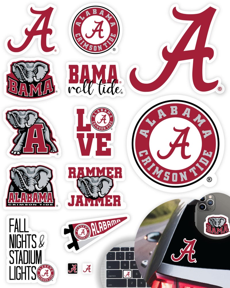 University of Alabama Stickers for Gift Car Water Bottle Laptop and Phone for Bama Football Fans and University Graduates Alabama Crimson Tide