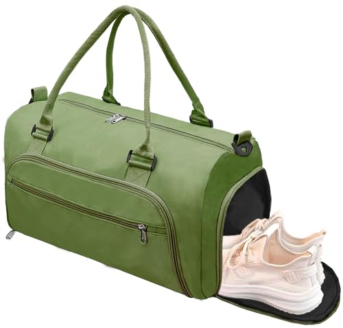 woogwin Small Gym Bag for Men Women with Shoes Wet Compartment Waterproof Duffle Bag for Travel Sports Workout Overnight Weekender177Army Green - Image 1