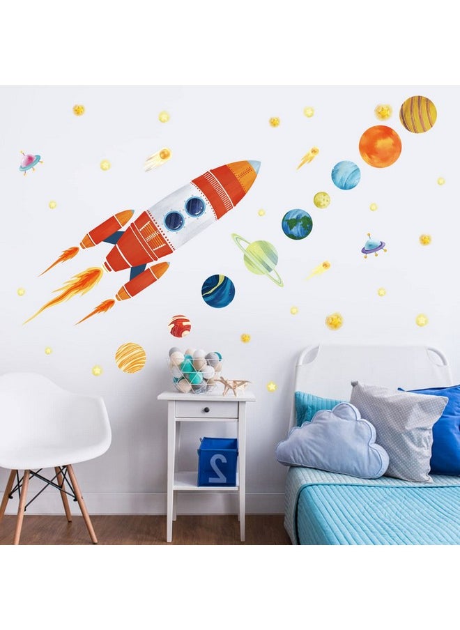 wondever - Rocket Wall Stickers Outer Space Planets Peel And Stick Wall Art Decals For Baby Nursery Kids Bedroom Playroom (H:40 Inches) - Image 1