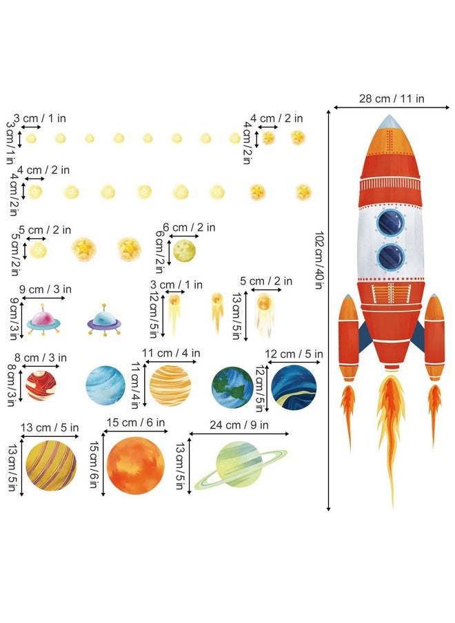 wondever - Rocket Wall Stickers Outer Space Planets Peel And Stick Wall Art Decals For Baby Nursery Kids Bedroom Playroom (H:40 Inches) - Image 1