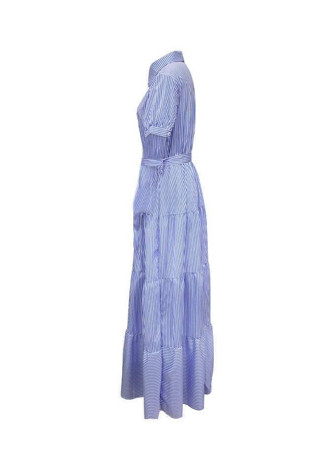 Shougu New Fashionable Striped Short Sleeved Loose Mid Length Dress  - Image 5