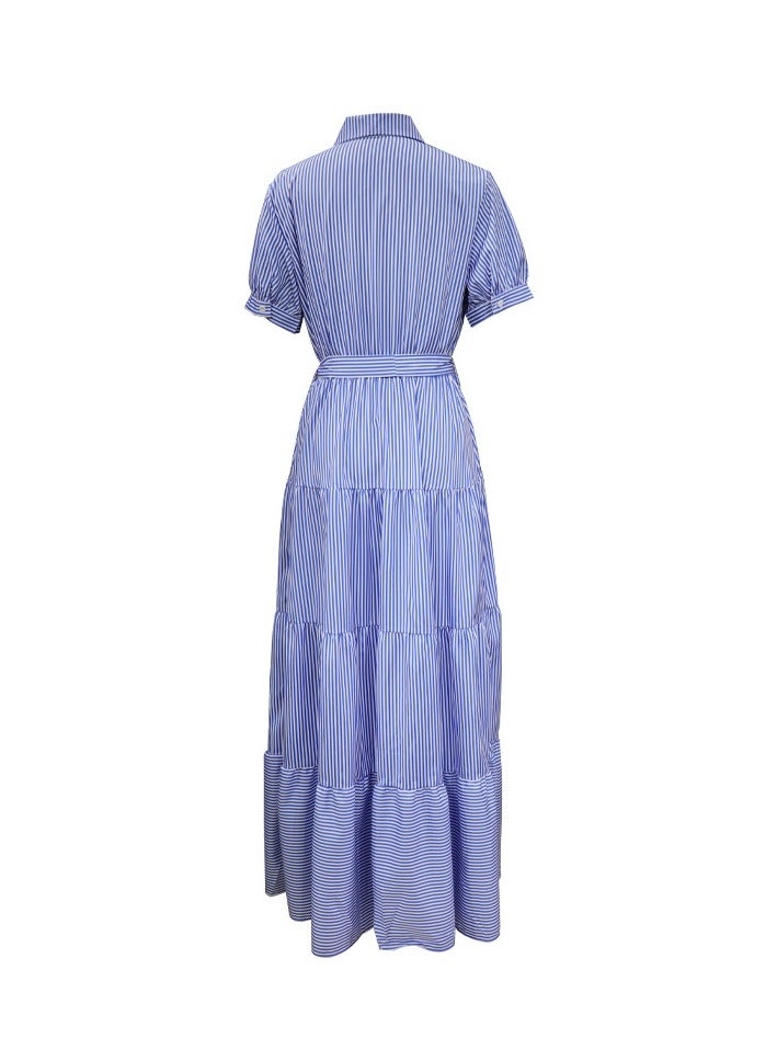 Shougu New Fashionable Striped Short Sleeved Loose Mid Length Dress  - Image 4