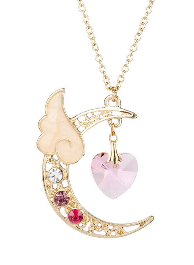 NIBEMINENT Moon Wing Rhinestone Alloy Sweater Pendant Necklace