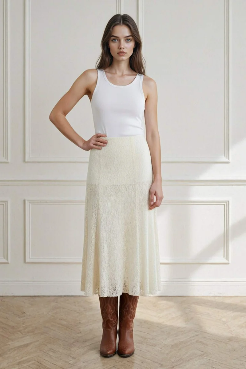 ديفاكتو A Line Lace High Waist Maxi Knitted Skirt
