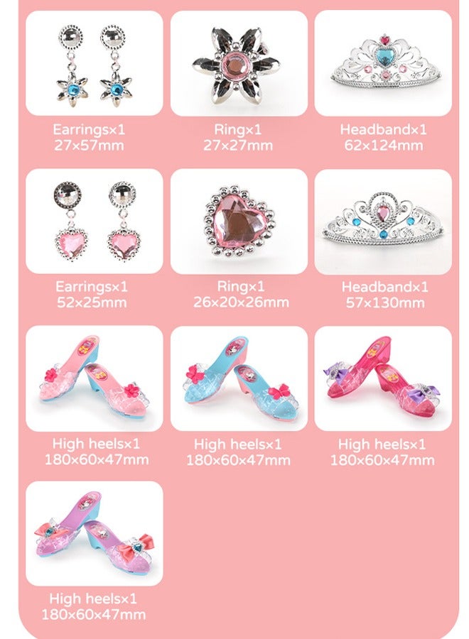 ألعاب تلبيس الأميرات للبنات من عمر 3 إلى 8 سنوات - مجموعة أحذية كريستالية بكعب عالٍ وتاج وقلادة وهاتف ومجوهرات قابلة للارتداء - ألعاب لعب الأدوار كهدية لحفلات أعياد الميلاد، وإكسسوارات لعب التظاهر للأطفال - Image 3
