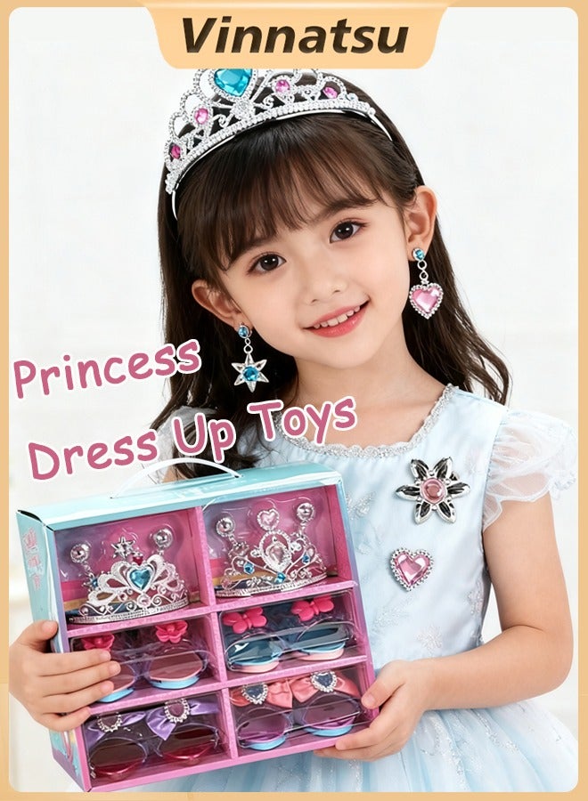 ألعاب تلبيس الأميرات للبنات من عمر 3 إلى 8 سنوات - مجموعة أحذية كريستالية بكعب عالٍ وتاج وقلادة وهاتف ومجوهرات قابلة للارتداء - ألعاب لعب الأدوار كهدية لحفلات أعياد الميلاد، وإكسسوارات لعب التظاهر للأطفال - Image 1