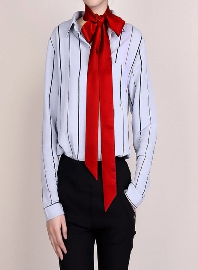 Monique Women's Long Narrow Silky Ribbon Neck Tie Choker Belt Scarf, Red, One Size - Image 4
