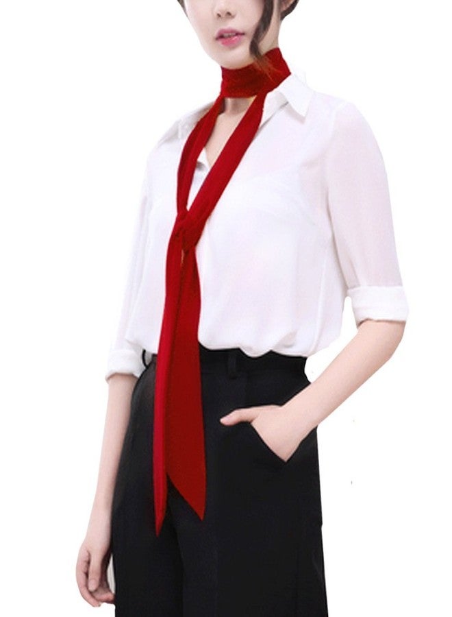 Monique Women's Long Narrow Silky Ribbon Neck Tie Choker Belt Scarf, Red, One Size - Image 2