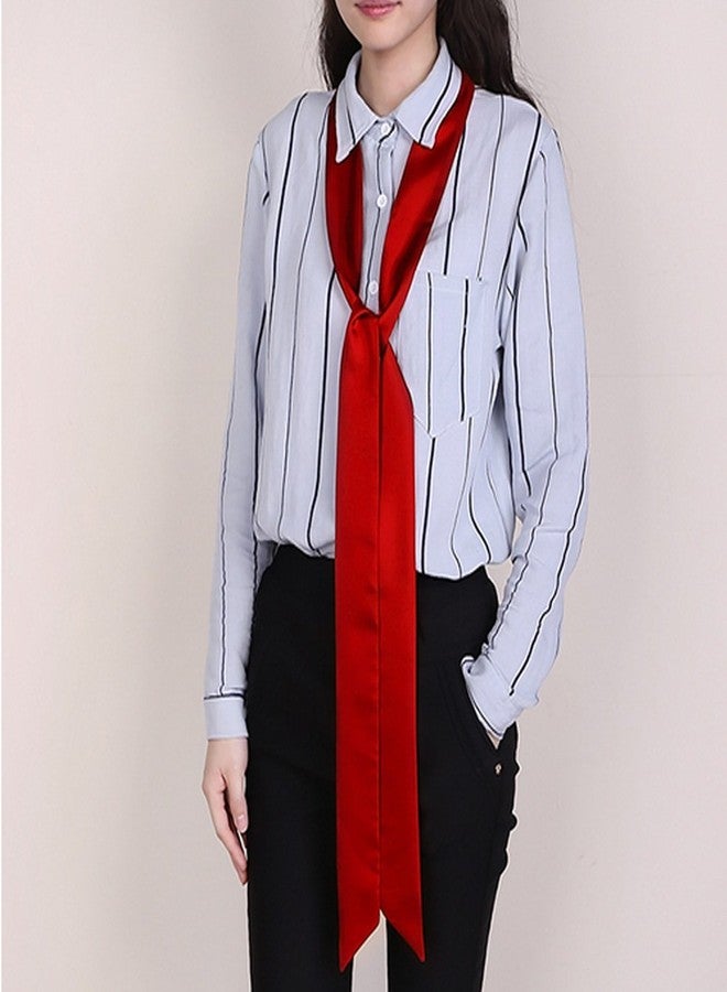 Monique Women's Long Narrow Silky Ribbon Neck Tie Choker Belt Scarf, Red, One Size - Image 5
