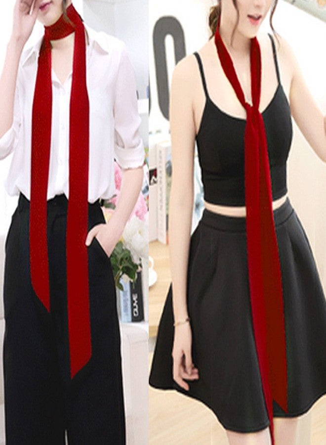 Monique Women's Long Narrow Silky Ribbon Neck Tie Choker Belt Scarf, Red, One Size - Image 3