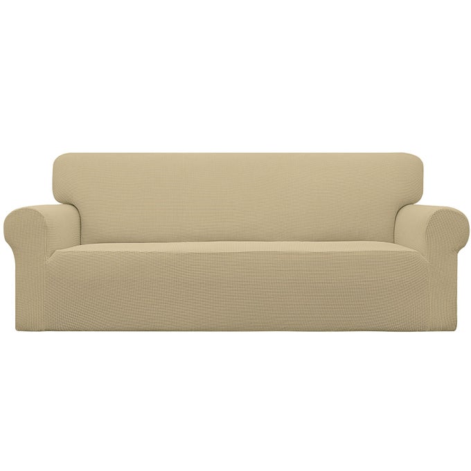 EASYGOING STRETCH OVERSIZED SOFA SLIPCOVER 1PIECE SOFA COVER FURNITURE PROTECTOR COUCH SOFT WITH ELASTIC BOTTOM FOR KIDS POLYESTER SPANDEX JACQUARD FABRIC SMALL CHECKS ASH ROSE