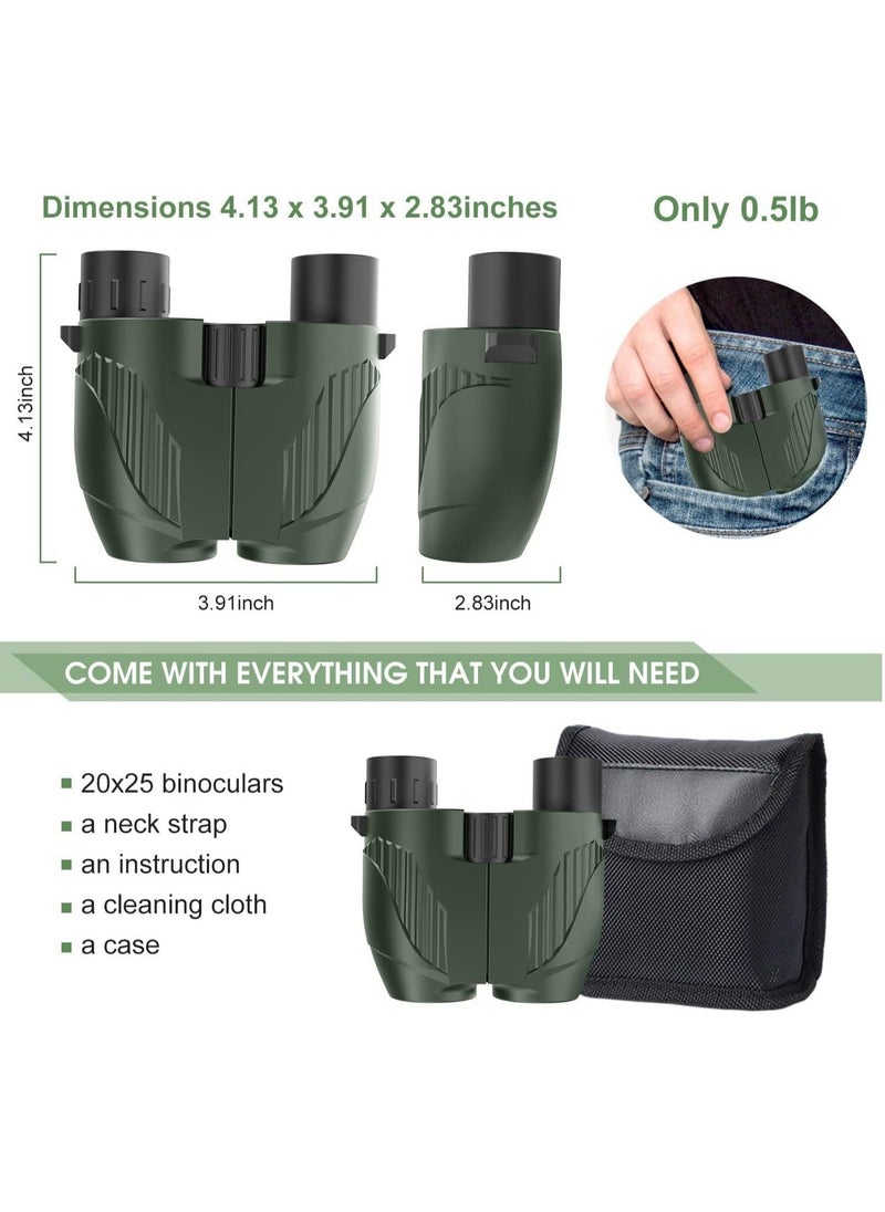 Generic - Rodcirant Binoculars 20x25 for Adults and Kids, High Power Easy Focus Binoculars with Low Light Vision, Compact Binoculars for Bird Watching and Travel (Green) - Image 1