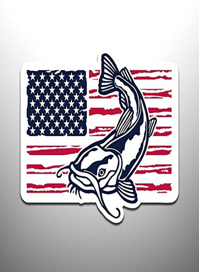 KCD Catfish with American Flag Vinyl Decal Sticker (2 Pack) | Cars Trucks Vans SUVs Windows Walls Cups Laptops | Full Color Printed and Laminated | 2-5.5 Inch | KCD2451 - Image 1