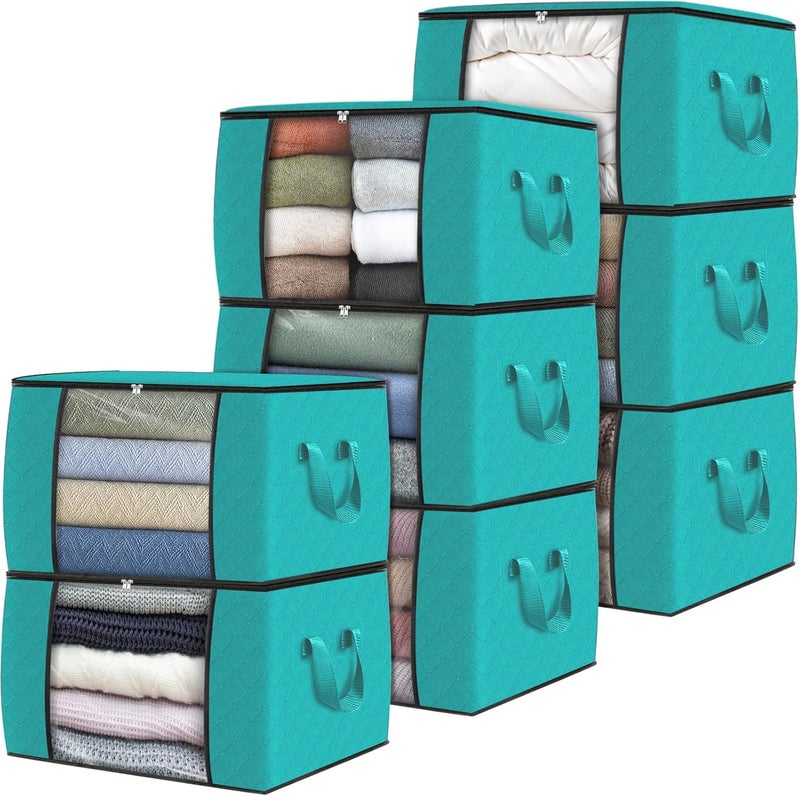 Fab totes Storage Bags,Clothes Blanket Storage Bins Foldable Closet Organizers with Reinforced Handle for Home Dorm Storage and Organization,Fabric Bags for Organizing Sheets,Clothing (Green,8 Pack) - Image 1