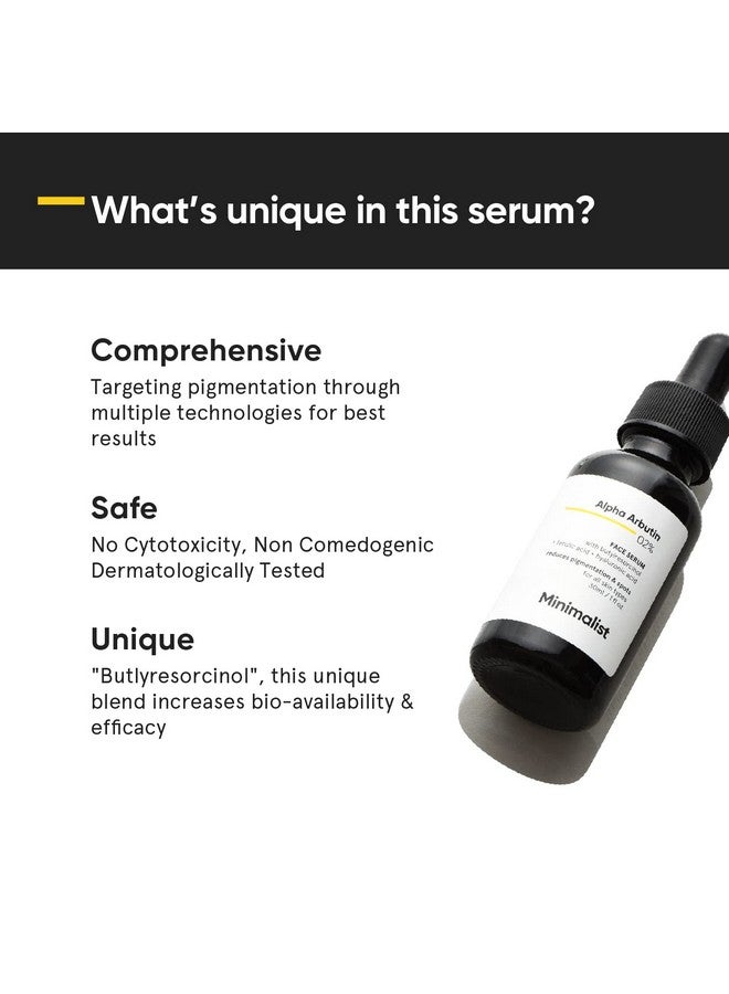 MINIMALIST 2% Alpha Arbutin Serum For Pigmentation & Dark Spots Removal | Anti-Pigmentation Face Serum With Hyaluronic Acid To Remove Blemishes, Acne Marks & Tanning | 30 Ml - Image 3