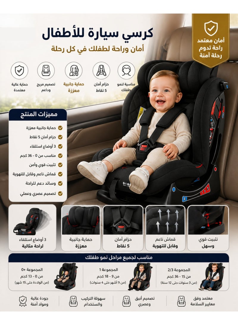 MAAS Child car seat from 0 to 12 years with different reclining positions and adjustable headrest for child groups 0+/1/2/3 (0-36 kg/0-12 years) - Image 1