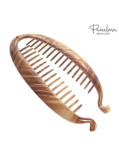 Parcelona French Beige In The Air Light Tortoise Shell 5.5" Celluloid Interlocking Ponytail Holder Strong No Slip Clips Fishtail Flexible Banana Hair Clips Combs For Women And Girls Made In France  - Image 4