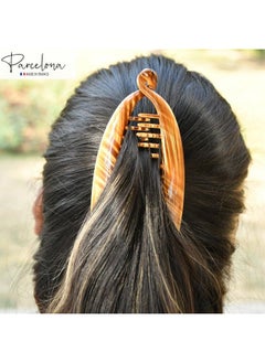 Parcelona French Beige In The Air Light Tortoise Shell 5.5" Celluloid Interlocking Ponytail Holder Strong No Slip Clips Fishtail Flexible Banana Hair Clips Combs For Women And Girls Made In France  - Image 5