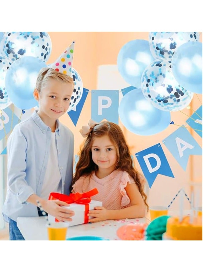 Raycity Happy Birthday Banner, Happy Birthday Banners with Blue Pink Latex Balloons Confetti Balloons, Blue Happy Birthday Bunting Banners for Girls Boys Any Ages Birthday Party Decoration - Image 2